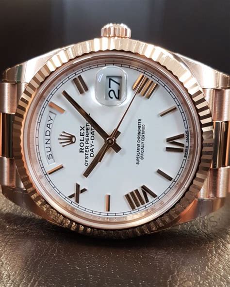 rolex oyster day date rose gold white face|Rolex Day-Date gold 40mm.